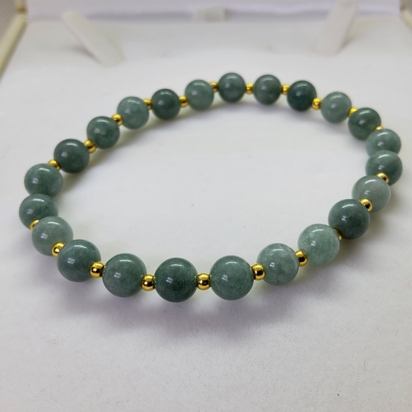 Jade & 14k Plated Bead Stretch Bracelet ☆Last two - Picture 2 of 5